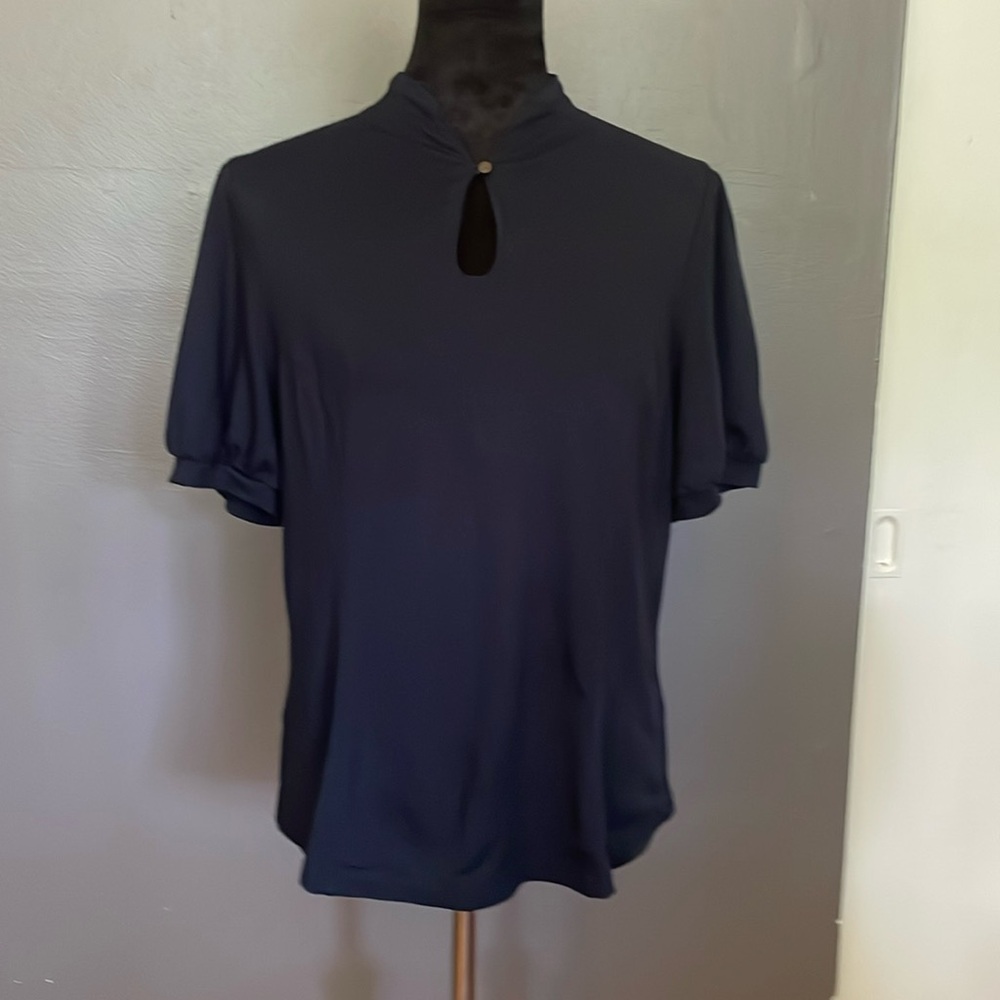 Cotton, navy, short/puff sleeve top
